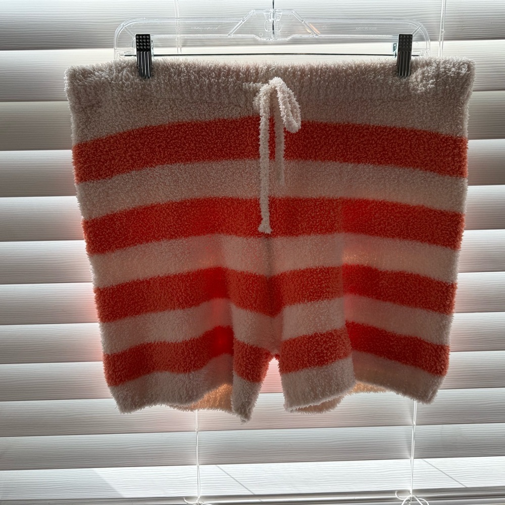 Women's Fuzzy Striped Shorts in Orange and Cream